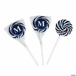 Outlet 🎁 Personalized Navy Blue Monogram Swirl Lollipops - 24 Pc. 🎉