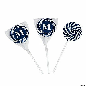 Outlet ๐ Personalized Navy Blue Monogram Swirl Lollipops - 24 Pc. ๐