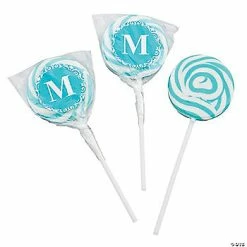 Coupon 👏 Personalized Turquoise Monogram Swirl Lollipops - 24 Pc. 😉