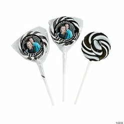 Discount 😀 Black Custom Photo Swirl Lollipops - 24 Pc. 🤩