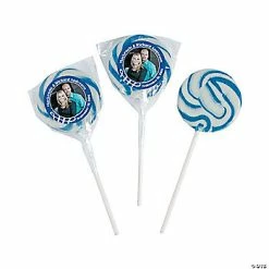Wholesale 👏 Blue Custom Photo Swirl Lollipops - 24 Pc. 🔥