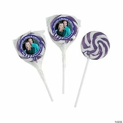 Discount 🔔 Purple Custom Photo Swirl Lollipops - 24 Pc. 😉