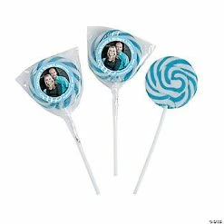 Coupon 🎁 Light Blue Custom Photo Swirl Lollipops - 24 Pc. 🥰