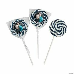 Promo ✔️ Navy Blue Custom Photo Swirl Lollipops - 24 Pc. 🌟
