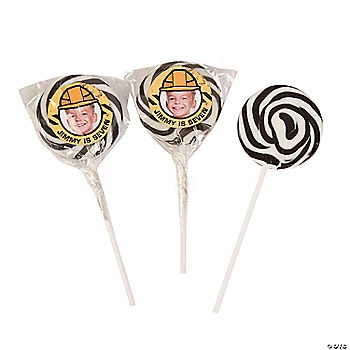 Outlet β Construction Party Custom Photo π₯³ Birthday Swirl Lollipops - 24 Pc. β¨