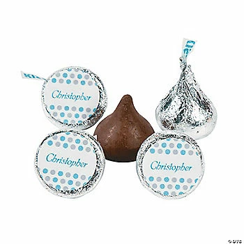 Discount 🥰 Personalized Hershey® Kisses® Blue Polka Dot Chocolate 🍬 Candy - 49 Pc. 🧨