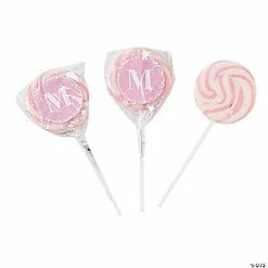 Wholesale 🎁 Personalized Light Pink Monogram Swirl Lollipops - 24 Pc. 😍