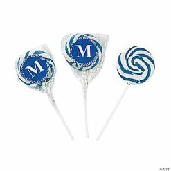 Wholesale 🔔 Personalized Blue Monogram Swirl Lollipops - 24 Pc. ✔️